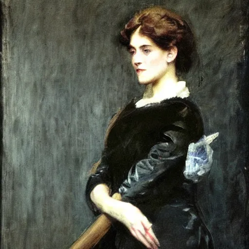 Image similar to portrait of action heroine by alfred stevens