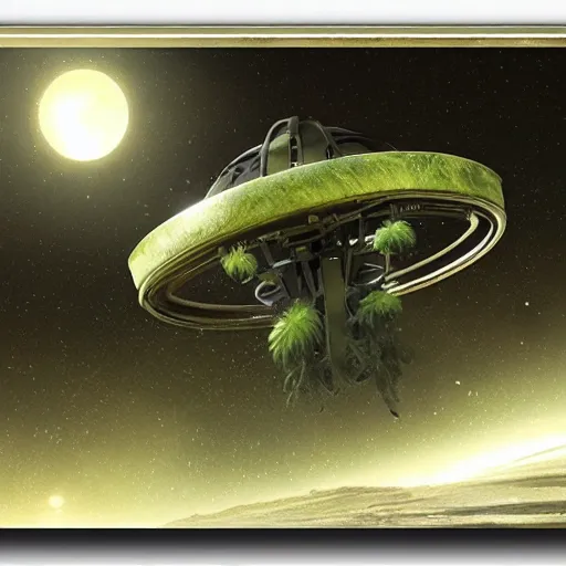 Prompt: a futuristic planetary ring, with vegetation, highly detailed, smooth, sharp, award winning art by greg rutkowski