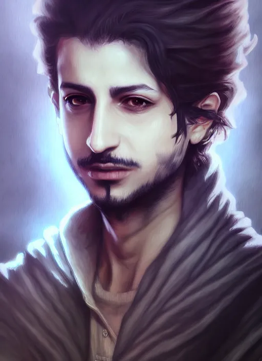 Image similar to a portrait of emad on ama an ultrafine detailed painting, detailed painting, detailed eyes!!, final fantasy octopath traveler lovecraft ghibly