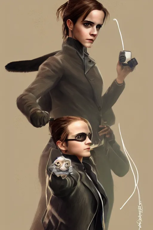 Image similar to a selfie of Emma Watson as a cat in the Matrix, fantasy, intricate, young and cute girl, highly detailed, digital painting, artstation, concept art, smooth, sharp focus, illustration