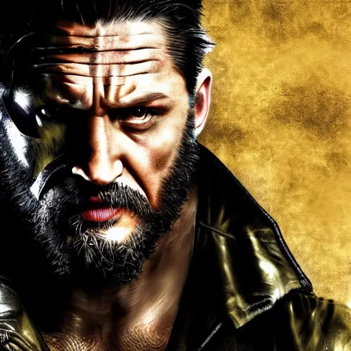 Image similar to Tom Hardy as wolverine with yellow mask Digital art 4K quality