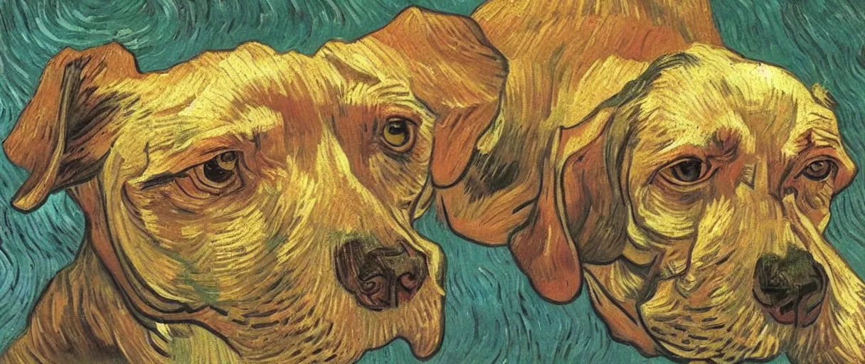 Image similar to studio portrait of a wizened old dog; extremely detailed; oil painting by Vincent Van Gogh