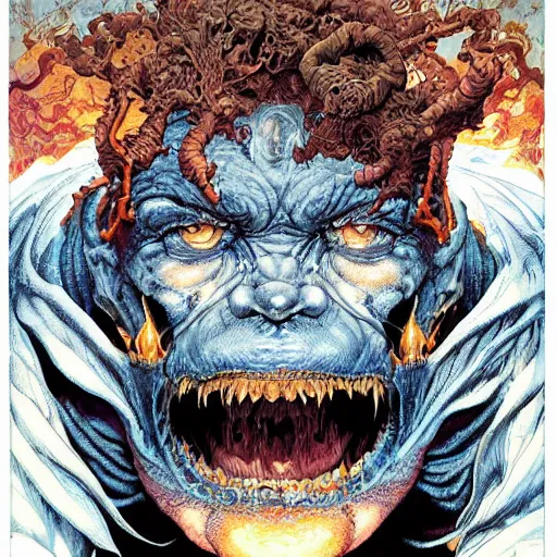 Prompt: portrait of crazy balrog, ymmetrical, by yoichi hatakenaka, masamune shirow, josan gonzales and dan mumford, ayami kojima, takato yamamoto, barclay shaw, karol bak, yukito kishiro