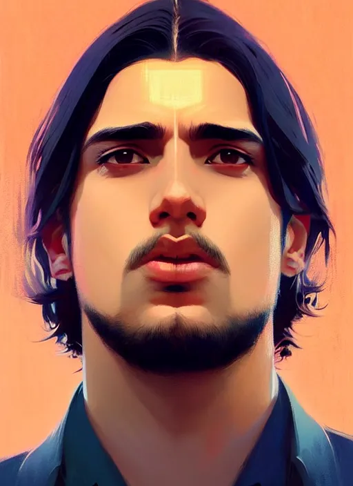 Image similar to a man in his twenties, the indians ， handsome, long hair, suit ， perfect face, symmetric eyes, sharp focus, specular reflection, occlusion shadow, artstation, by ilya kuvshinov and jeremy lipking, light novel cover art, 3 d epic illustrations, symmetric body