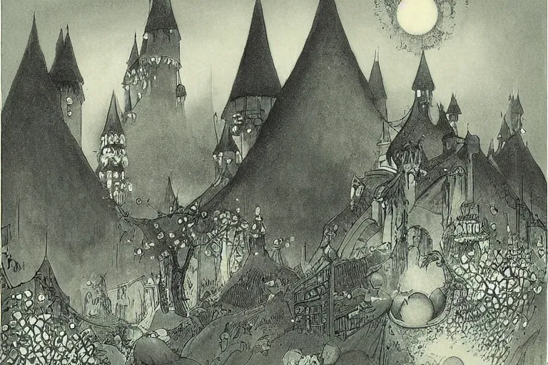 Image similar to magical 1920's style disney art of a mickey mouse scene by sidney sime gustave dore goya