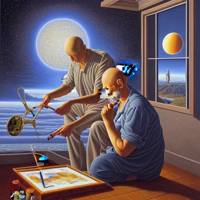 Image similar to an oil on canvas portrait of a man painting a portrait of a beautiful angel, surrealism, surrealist, cosmic horror, rob gonsalves, high detail