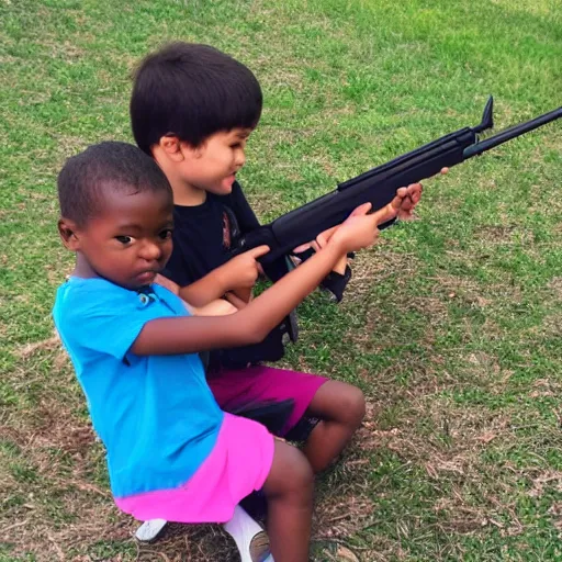 Image similar to a photo of kids playing with aks.