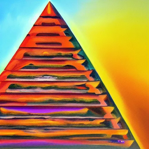 Prompt: oil painting of pyramid, vibrant colors, smooth gradients, high contrast, 4 k