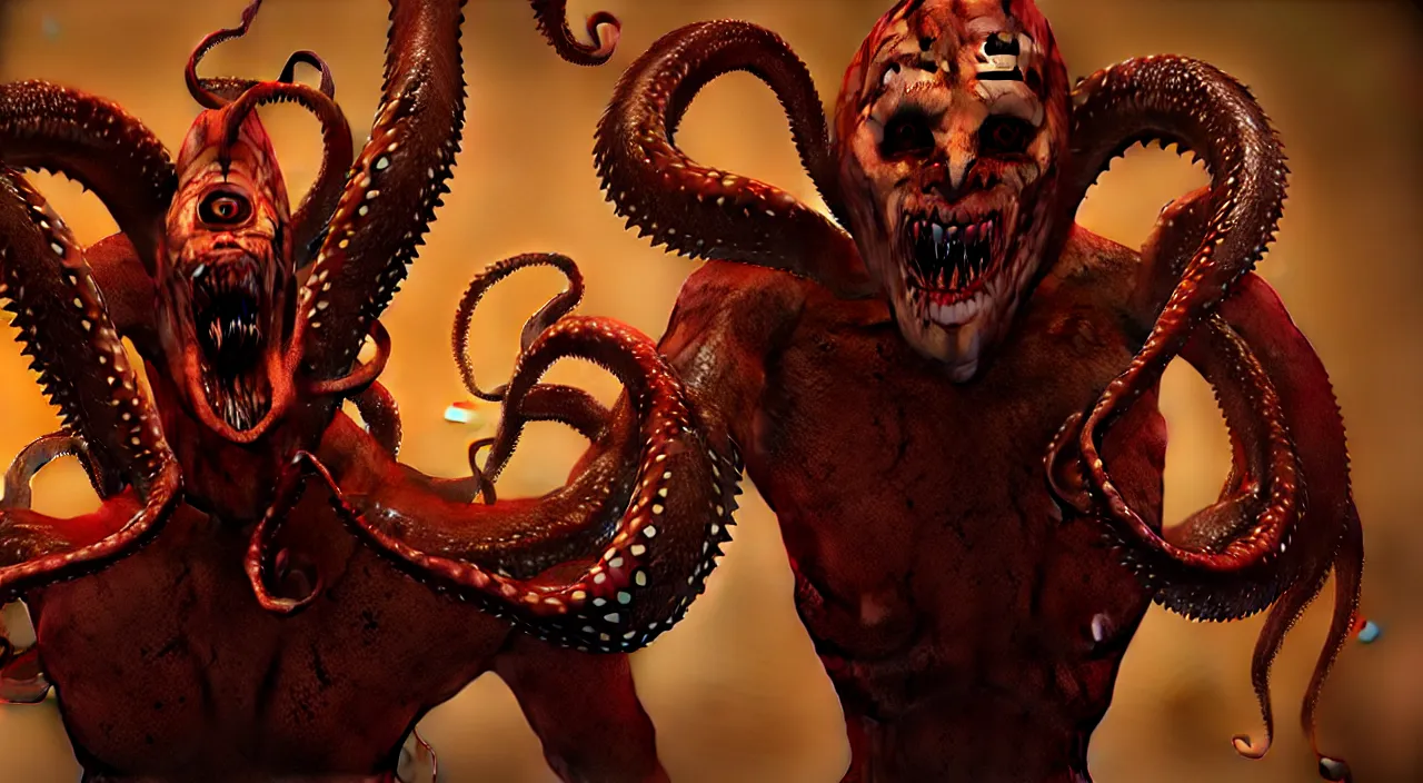 Image similar to gary busey as a monster with tentacles, horror video game, sci fi horror, alien ( 1 9 7 9 ), body horror, unreal engine, octane render, depth of field, cycles render, hd