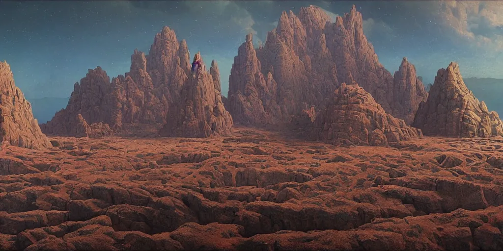 Prompt: beautiful rendered in zbrush ancient painting of a beatiful scenic mountain range surrounded by holographic Myrtle squares, by Jean Giraud and Zdzisław Beksiński and Chesley Bonestell and James Gurney