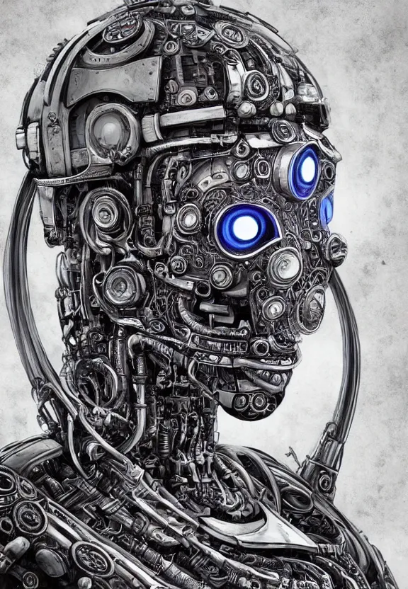 Prompt: beautiful ornate cyberpunk robot alien portrait, mechanical, realism, symmetrical