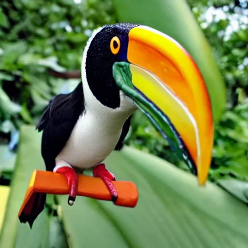 Image similar to a toucan and frog hybrid