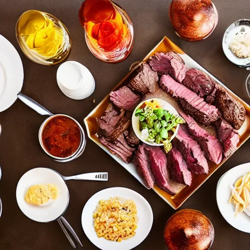 Image similar to the main course and sides of a texas steakhouse, food photography