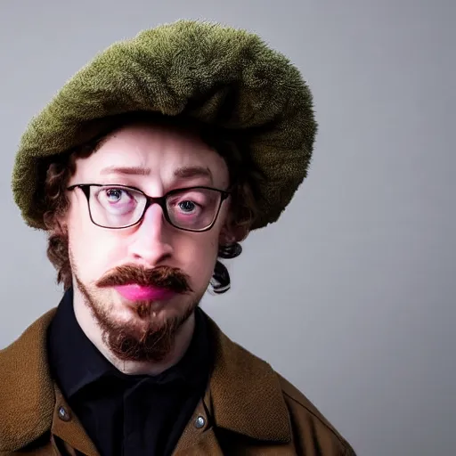 Image similar to professional head shot of sam hyde wearing a soviet military ushanka, very detailed, very intricate, detailed face,