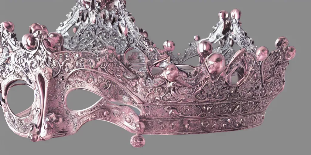 Image similar to made from steel crown is engraved with a single cat face, thin crown, pink color, luxury style, 4 k, realistic render, ultra - detailed, ultra detail