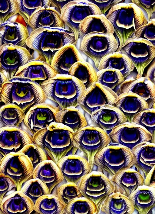 Prompt: montage of thin ringshaped irises, detailed colored textures, eyelashes, advanced art, art styles mix, from wikipedia, wet relections in eyes, sunshine, hd macro photograph, from side, grid o various eye shapes