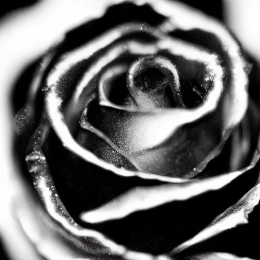 Image similar to award - winning macro of a beautiful black rose made of glowing molten magma