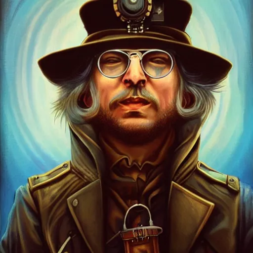 Image similar to steampunk rugged Bernie Sanders, by Anato Finnstark, Tom Bagshaw, Brom