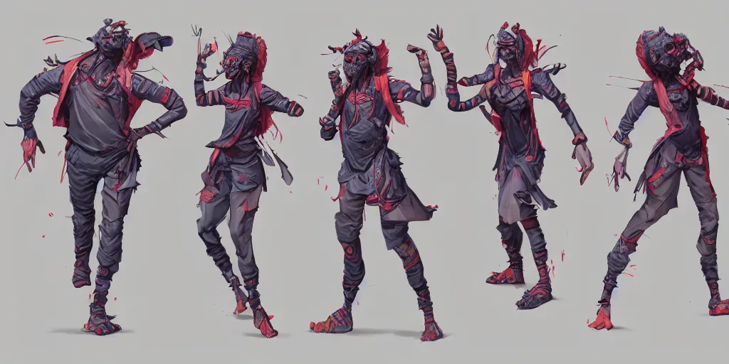 Image similar to cartoonish character dancing, vivid colors, character sheet, fine details, concept design, contrast, kim jung gi, greg rutkowski, trending on artstation, 8 k, full body, turnaround, front view, back view, ultra wide angle