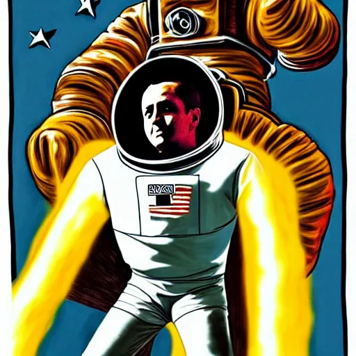 Image similar to unreal art of steed situated on top of astronaut that standing on all fours