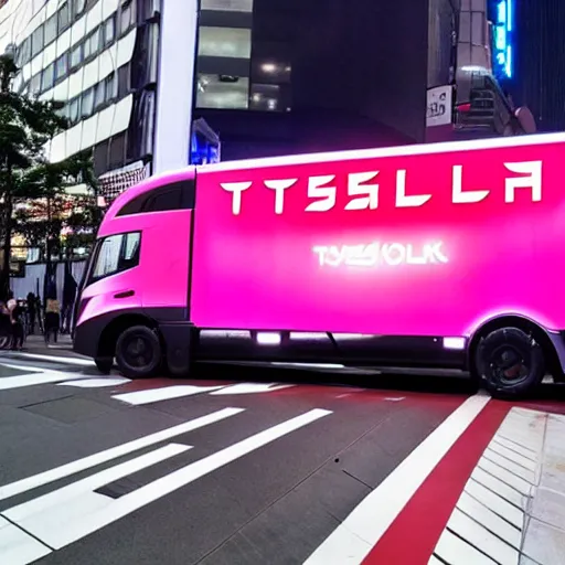 Image similar to tesla cybertruck parked in Shibuya crossing, synthwave