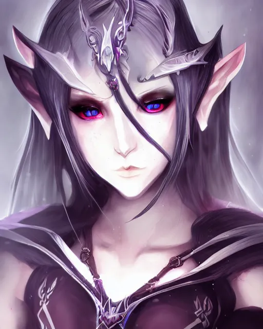 Image similar to elven dark elf girl, in the style of sumihei, tokyo ravens style, dynamic lighting, fantasy concept art, trending on art station, stunning visuals, ultra detailed