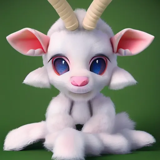 Image similar to cute fumo plush of a goat girl with horns, anime girl, artstation, vray