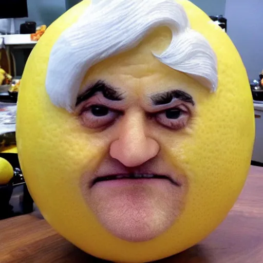 Image similar to a lemon with jay leno's face