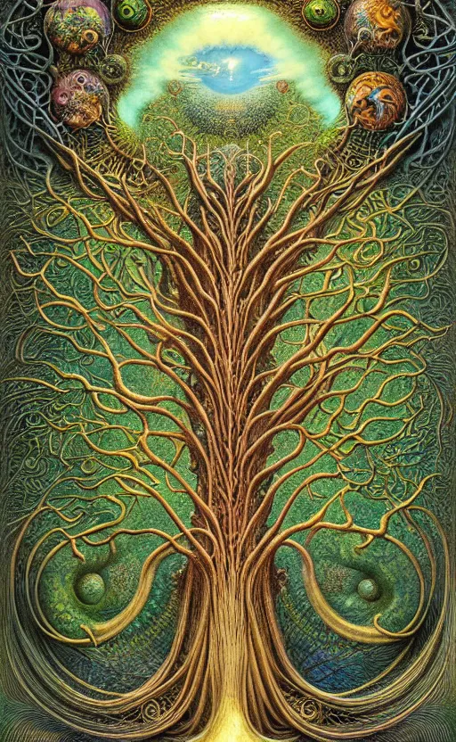 Image similar to tree of life by roger dean and andrew ferez, art forms of nature by ernst haeckel, divine chaos engine, symbolist, visionary, art nouveau, botanical fractal structures, organic, detailed, realistic, surreality