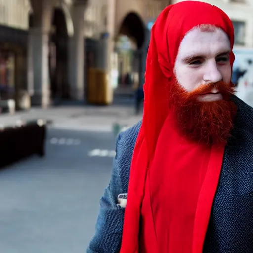 Prompt: red hair man dressed as a muslim