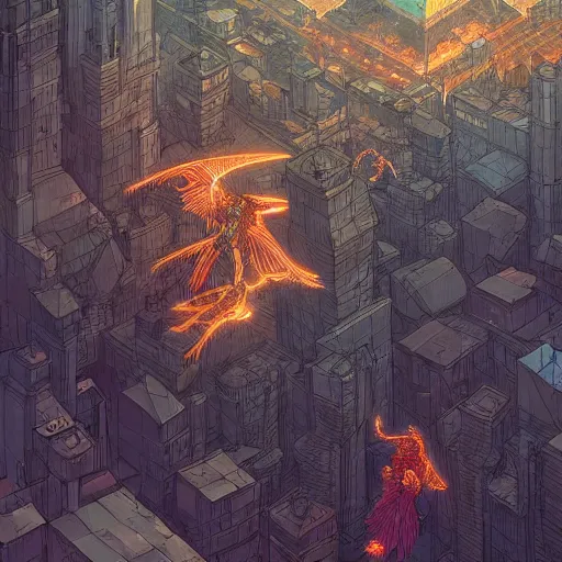 Image similar to cell shaded adult animation, a birds eye view overlooking a walled off ancient fantasy city being attacked by horrific monsters, concept art by josan gonzales and wlop, Laurie Greasley, Jordan Grimmer, Beksiński and james jean, highly detailed, sharp focus, Trending on Artstation, HQ, deviantart, art by artgem