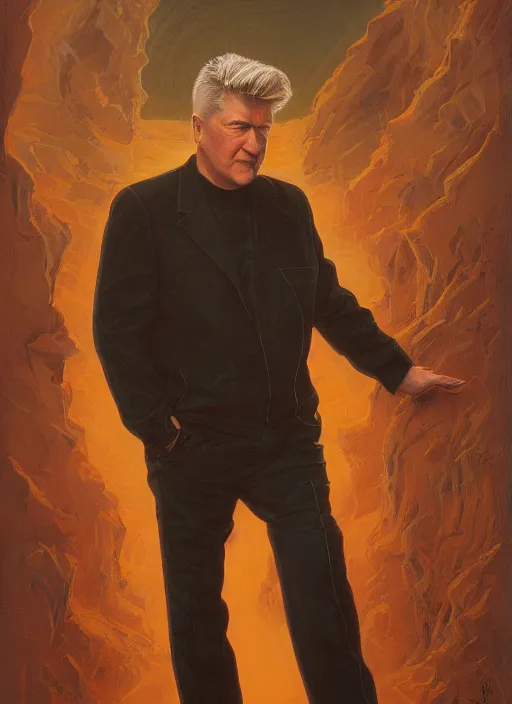 Image similar to portrait of david lynch in heavy metal ( 1 9 8 1 ), highly detailed, centered, solid color background, digital painting, artstation, concept art, smooth, sharp focus, illustration, donato giancola, joseph christian leyendecker, les edwards, ed repka, wlop