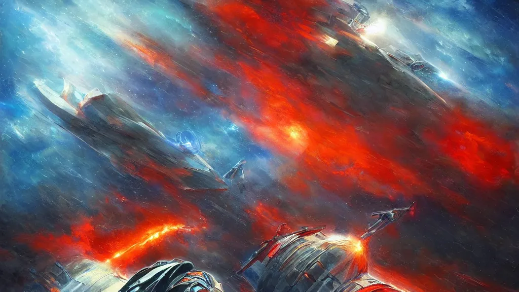 Prompt: A silver spacecraft meet gods of Egypt in giant mode in the tornado over the roaring scarlet red ocean draw by Art station artist Anato Finnstark, blue and orange lighting, foggy atmosphere , Bottom view