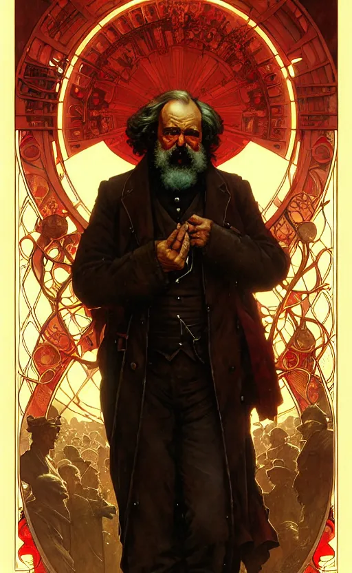 Image similar to karl marx 6 6 6 gorgeous lighting by weta studio, mucha, bautista and norman rockwell and greg rutkowski and tom bagshaw and james gurney and lucasfilm