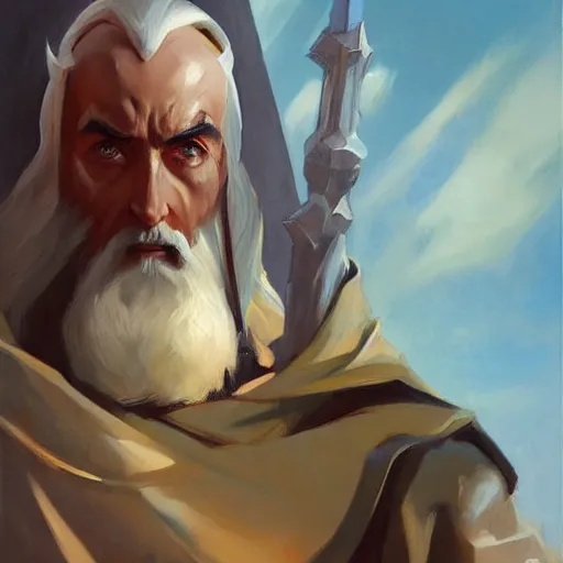 Prompt: greg manchess portrait painting of saruman as overwatch character, medium shot, asymmetrical, profile picture, organic painting, sunny day, matte painting, bold shapes, hard edges, street art, trending on artstation, by huang guangjian and gil elvgren and sachin teng