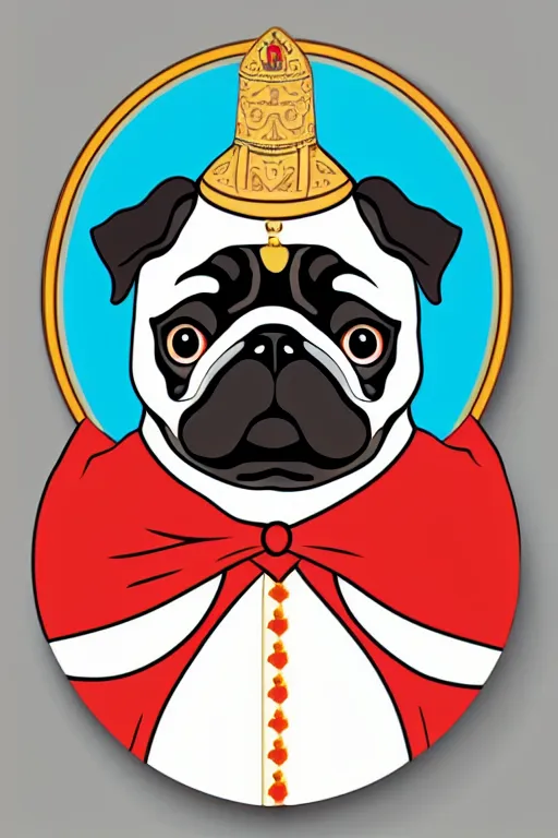 Image similar to Portrait of a pug as the pope, knight, medieval, sticker, colorful, illustration, highly detailed, simple, smooth and clean vector curves, no jagged lines, vector art, smooth