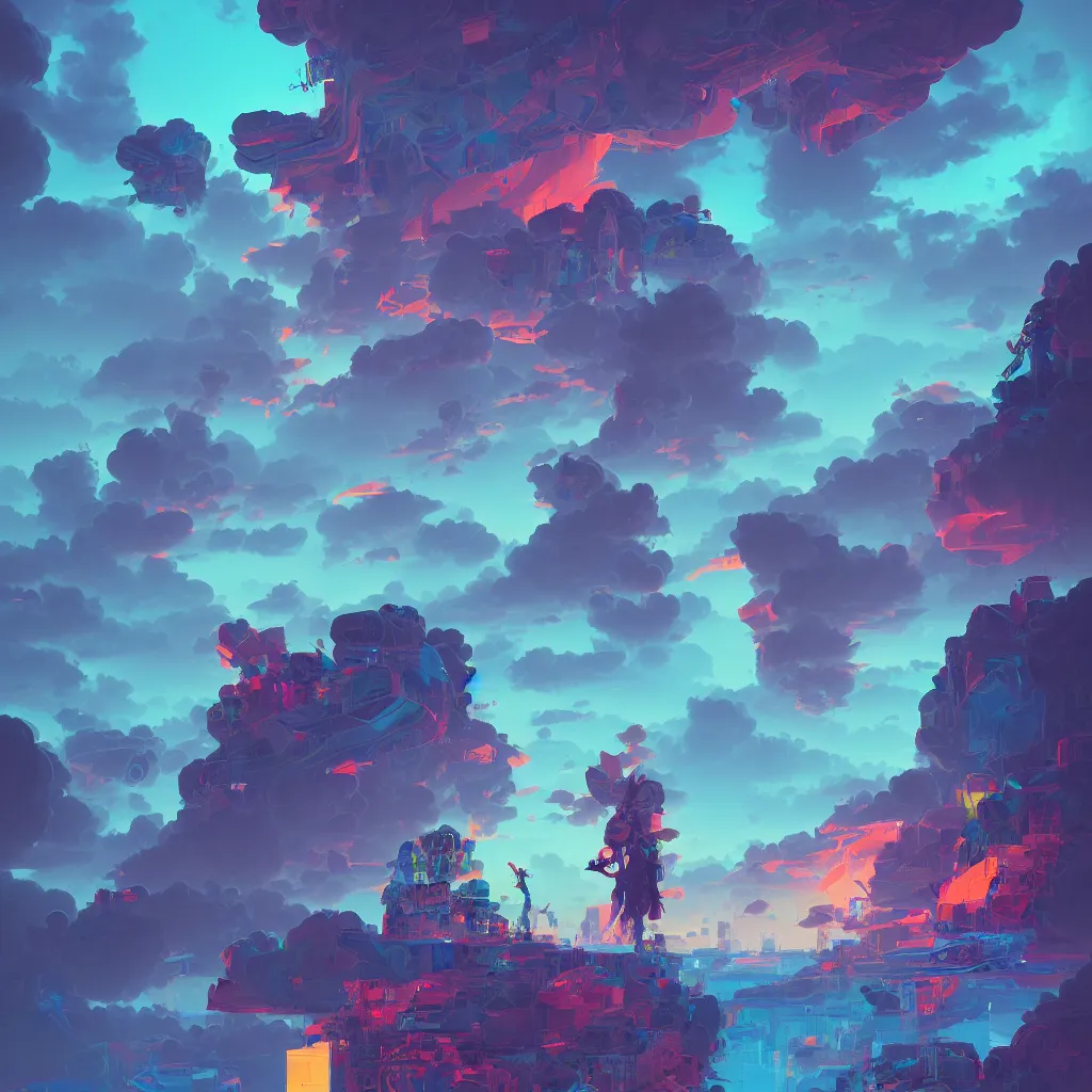 Image similar to a micro-service deployed to a datacenter, cloud, security, cyber, attack vector, trending on Artstation, painting by Jules Julien, Leslie David and Lisa Frank and Peter Mohrbacher and Alena Aenami and Dave LaChapelle muted colors with minimalism