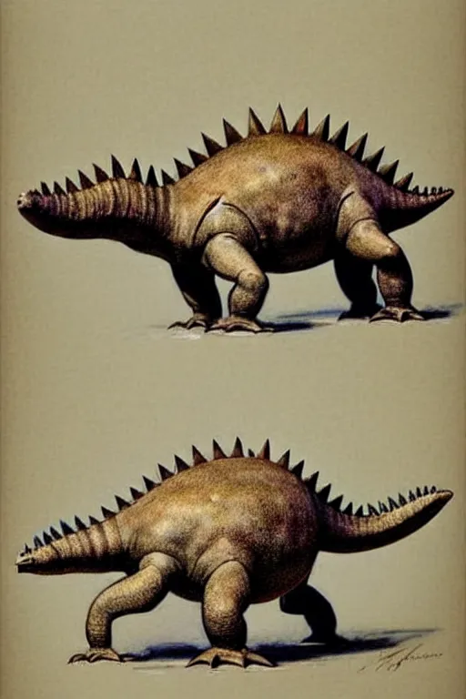 Prompt: (((((1950s stegosaurus . muted colors.))))) by Jean-Baptiste Monge !!!!!!!!!!!!!!!!!!!!!!!!!!!