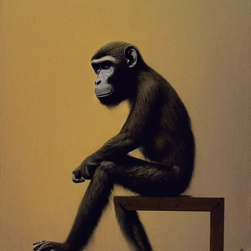 Image similar to monkey in a suit made by zdzislaw beksinski