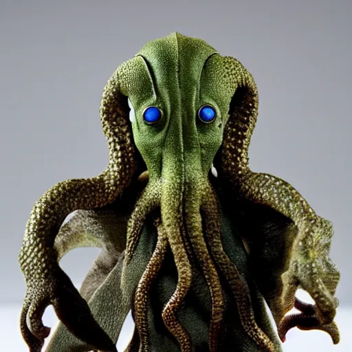 Image similar to 1980s action figure of Cthulu creature, studio photography isolated on a white background,