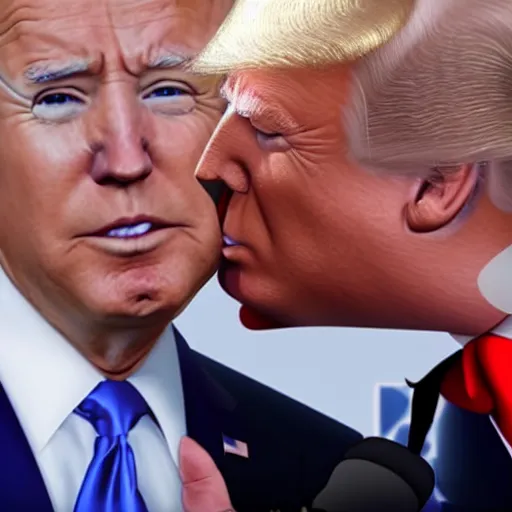 Prompt: Joe Biden kisses Donald Trump, anime, hd
