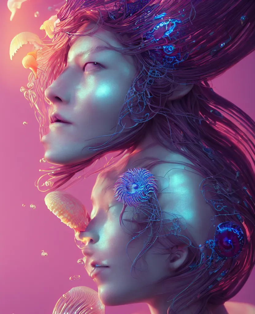 Image similar to goddess close-up portrait. jellyfish phoenix head, nautilus, orchid, skull, betta fish, bioluminiscent creatures, intricate artwork by Tooth Wu and wlop and beeple. octane render, trending on artstation, greg rutkowski very coherent symmetrical artwork. cinematic, hyper realism, high detail, octane render, 8k