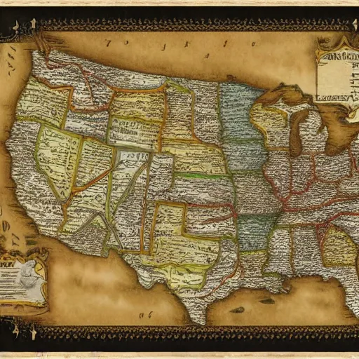 Image similar to ancient elvish map of the united states, lord of the rings, j r r tolkien