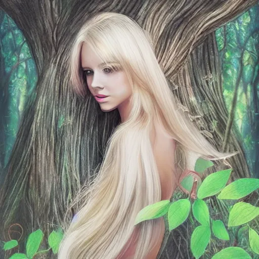 Prompt: “sensual fairy, blondhair, long hair, magical forest, artwork”