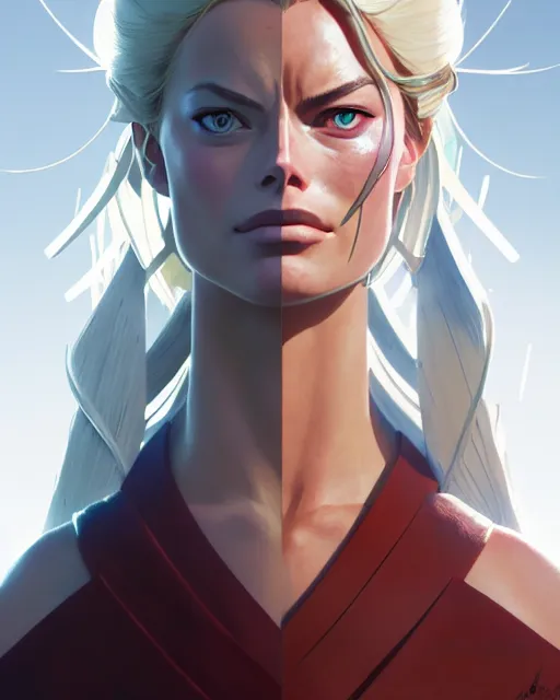 Prompt: azctec warrior, margot robbie, detailed perfect face, exquisite details, fire magic, mid view, design on a white background, by studio muti, greg rutkowski makoto shinkai takashi takeuchi studio ghibli