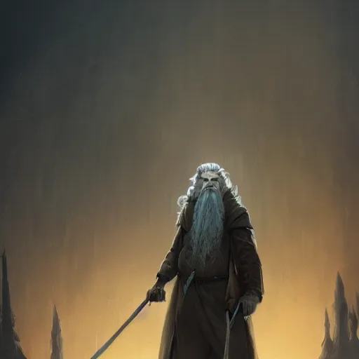 Image similar to Picture of Gandalf the gray, steampunk, sharp, 4k, cinematic lighting, in the style of Greg Rutkowski and James Gurney