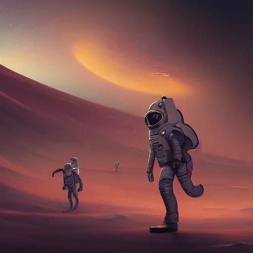 Prompt: digital painting of an astronaut walking on mars, peter mohrbacher