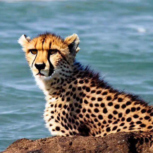 Image similar to a cheetah emerging from the ocean,