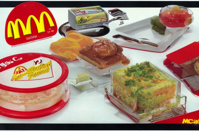 Prompt: mcdonald's mc - aspic aspic meal, in 1 9 9 5, y 2 k cybercore, advertisement photo