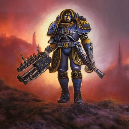 Image similar to a beautiful highly detailed matte painting of Warhammer 40k Space Marine soldier